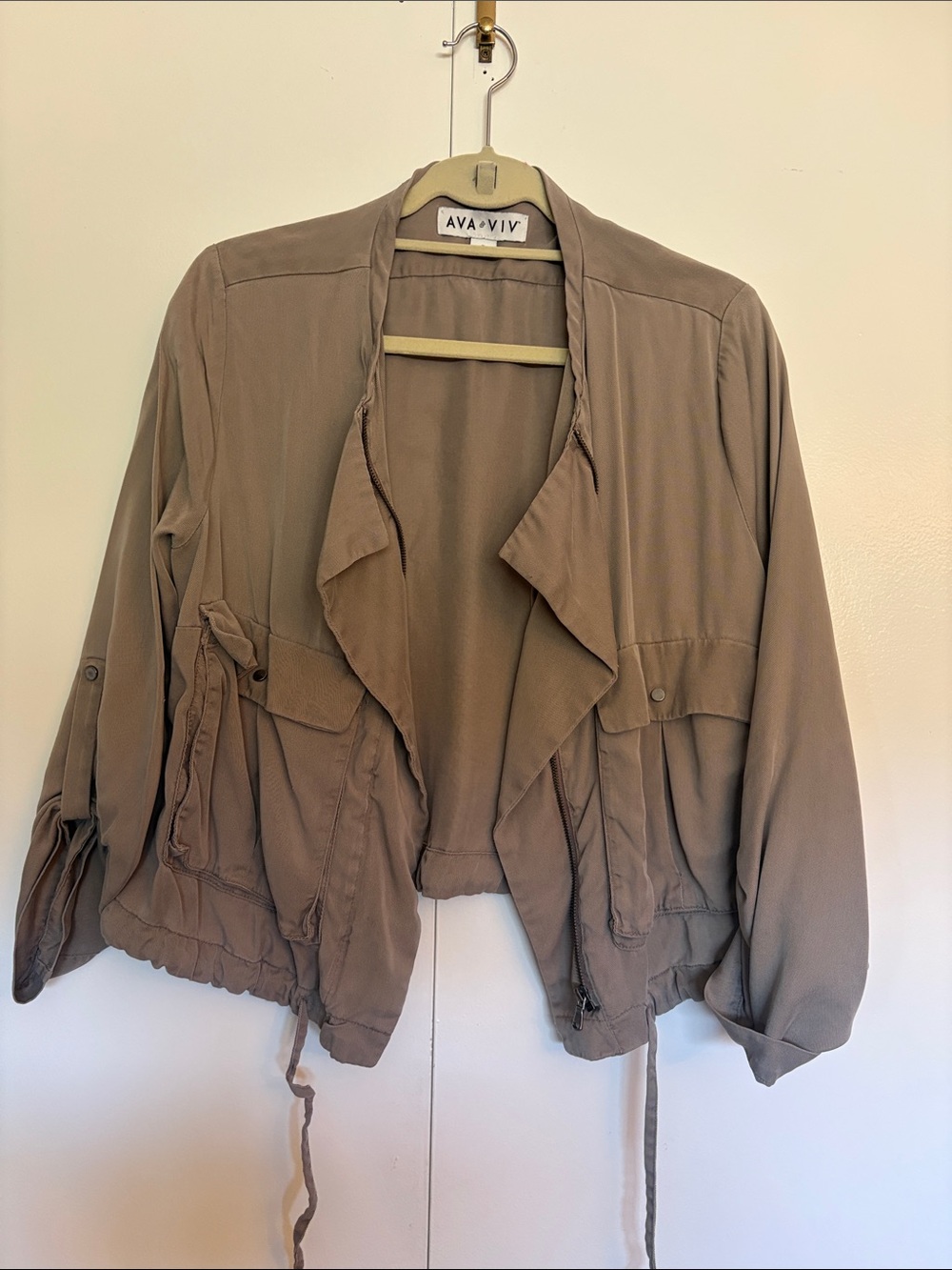Ava & Viv Taupe Draped Utility Jacket